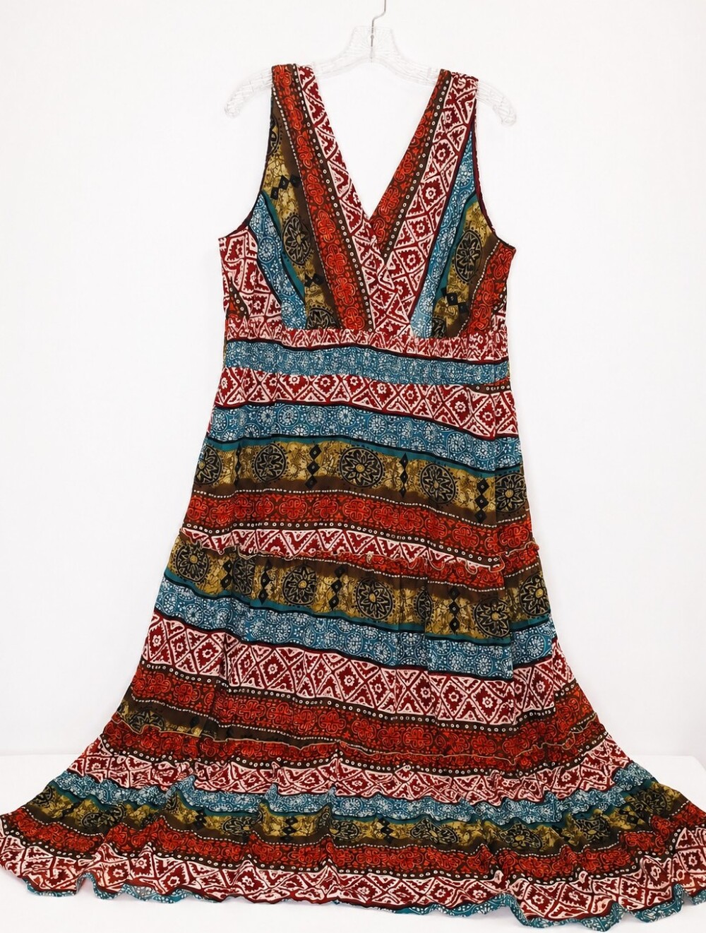 Women's Size 20 Plus Size Tribal Print Sleeveless Maxi Dress  Flowy V-Neck